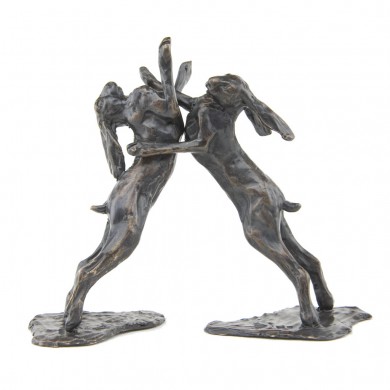 Bronze Hare Sculpture: Boxing Hares Maquette by Sue Maclaurin