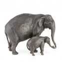 Bronze Elephant Sculpture: Asian Elephant Mother and Baby by Jonathan Sanders