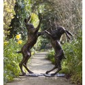 Bronze Hare Sculpture: Garden Boxing Hares by Sue Maclaurin (Life Size)