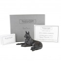 Bronze Dog Sculpture: Lying German Shepherd by Sue Maclaurin