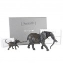 Bronze Elephant Sculpture: Walking Elephant Mother and Baby